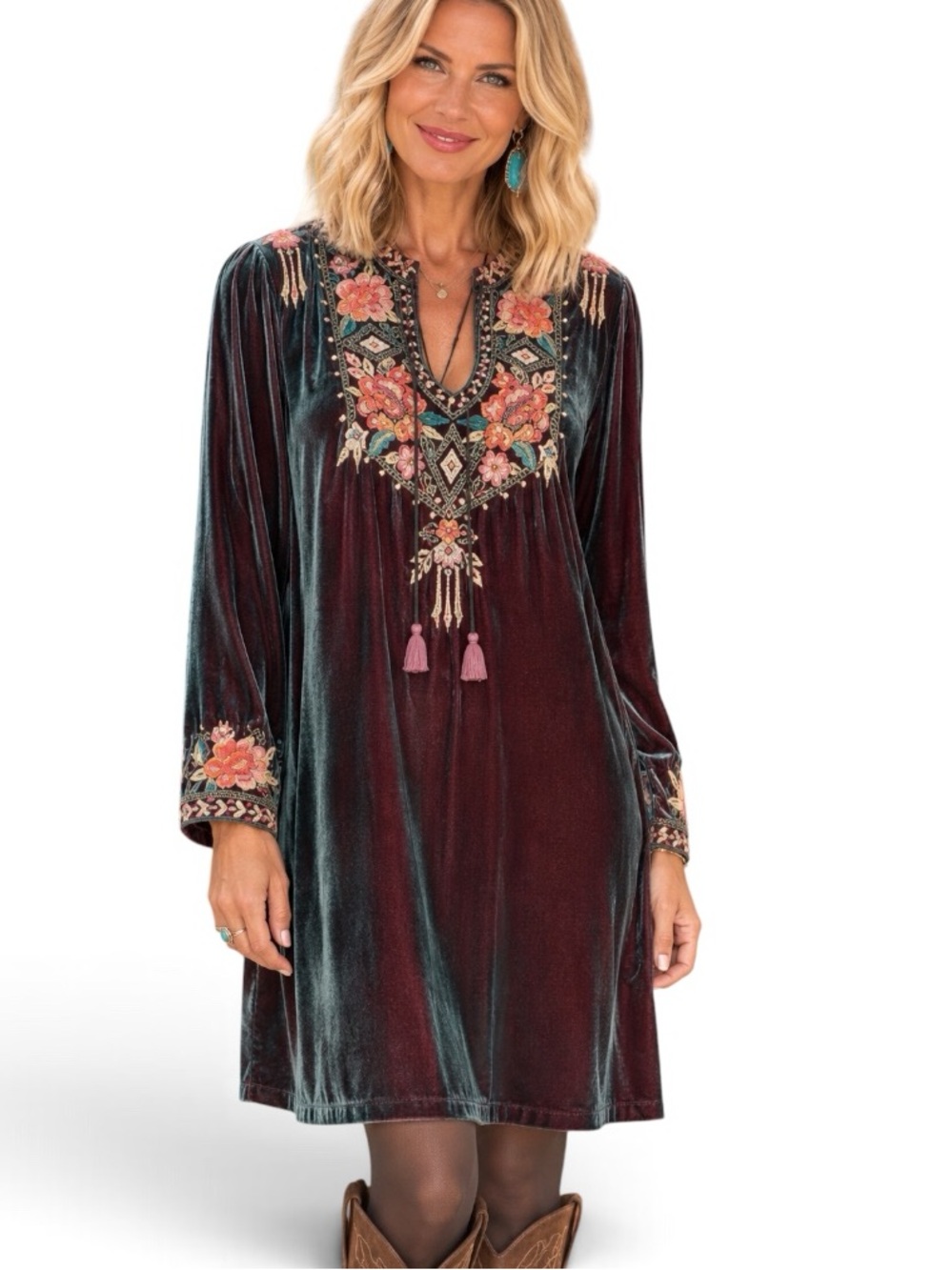 Johnny Was Heavily Embroidered Johnny Maeve Velvet Trapunto Tunic NWT